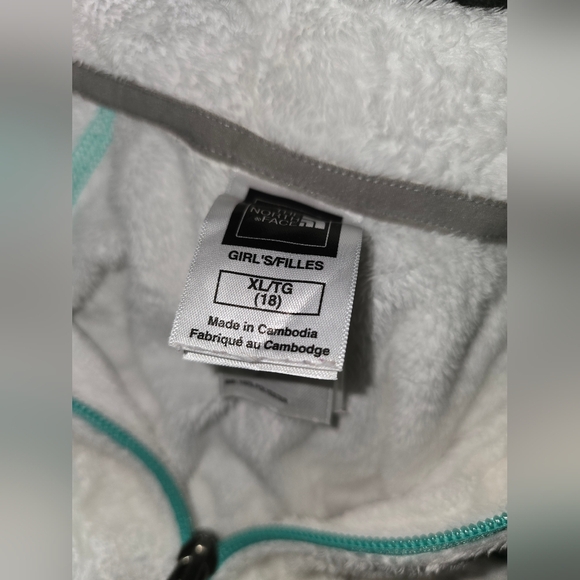 The North Face Girls’ XL (18) White Fleece Pullover Jacket – Aqua Trim - Picture 3 of 9